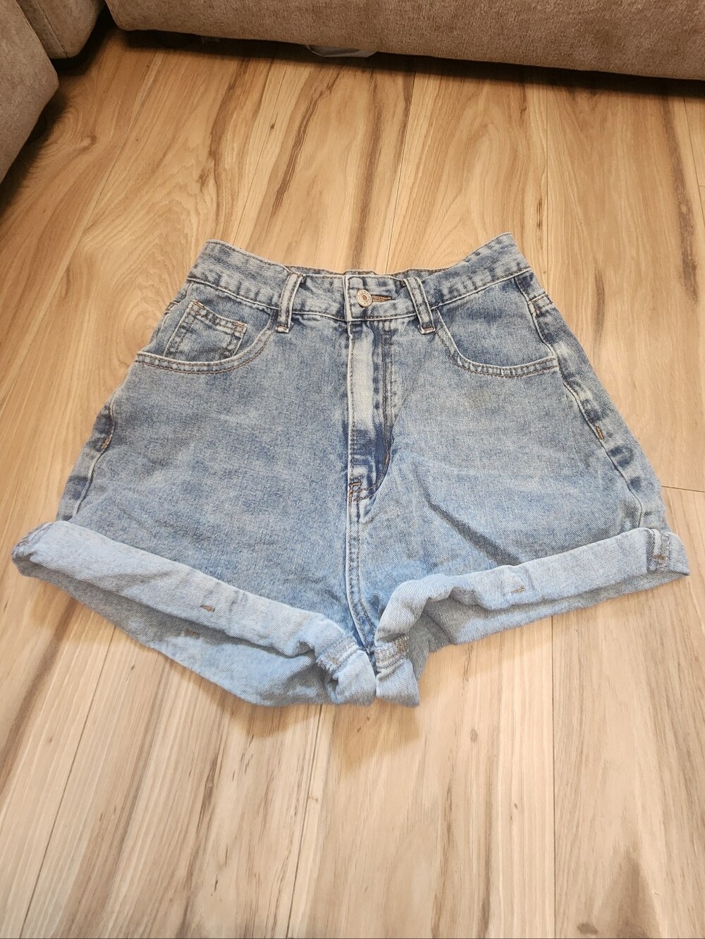SHEIN Light Blue Rolled-Hem High Waist Denim Shorts